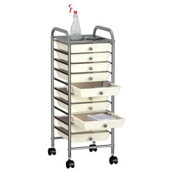 vidaXL Carrito de almacenaje portátil 10 cajones plástico blanco