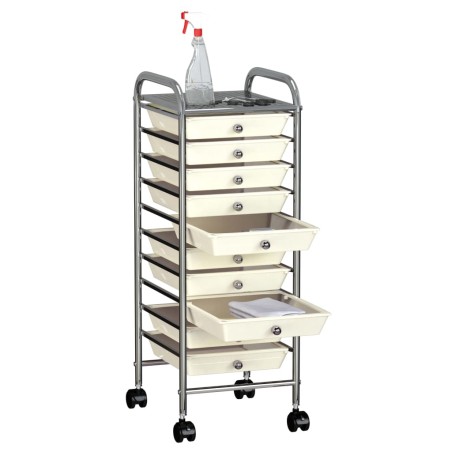 vidaXL Carrito de almacenaje portátil 10 cajones plástico blanco
