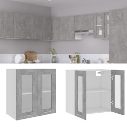 vidaXL Armario colgante vidrio y madera ingeniería gris hormigón