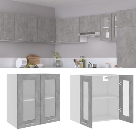 vidaXL Armario colgante vidrio y madera ingeniería gris hormigón
