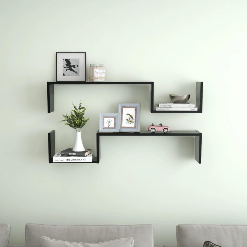 vidaXL Estantes de pared 2 uds madera contrachapada negro 100x15x20 cm vidaXL Estantes de pared 2 uds madera contrachapada negro 100x15x20 cm
