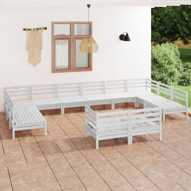 vidaXL Juego de muebles de jardín 12 piezas madera maciza pino blanco vidaXL Juego de muebles de jardín 12 piezas madera maciza pino blanco