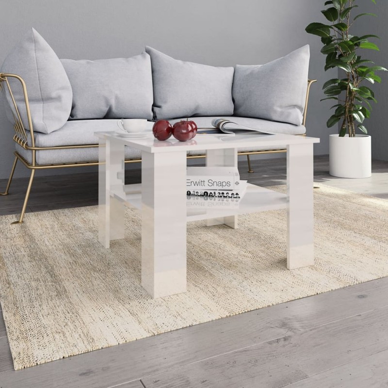vidaXL Mesa de centro madera contrachapada blanco brillante 60x60x42cm vidaXL Mesa de centro madera contrachapada blanco brillante 60x60x42cm