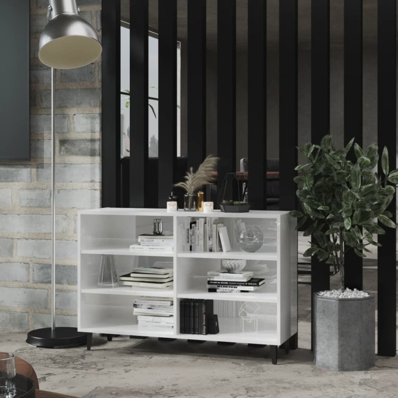 vidaXL Aparador de madera contrachapada blanco brillo 103,5x35x70 cm vidaXL Aparador de madera contrachapada blanco brillo 103,5x35x70 cm