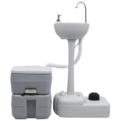 vidaXL Set de lavabo con pedestal e inodoro portátil para camping gris