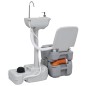 vidaXL Set de lavabo con pedestal e inodoro portátil para camping gris vidaXL Set de lavabo con pedestal e inodoro portátil para camping gris