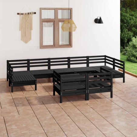 vidaXL Juego de muebles de jardín 10 pzas madera maciza de pino negro