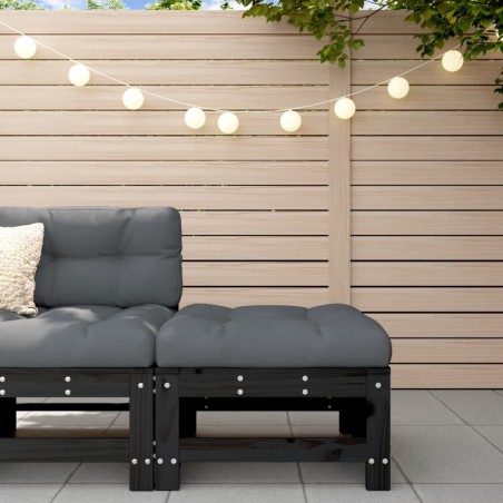 vidaXL Taburete de jardín con cojín madera maciza de pino negro