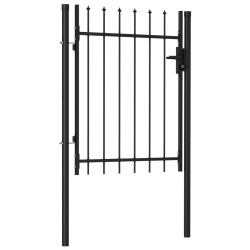 vidaXL Cancela de valla con una puerta y puntas acero negro 1x1,2 m