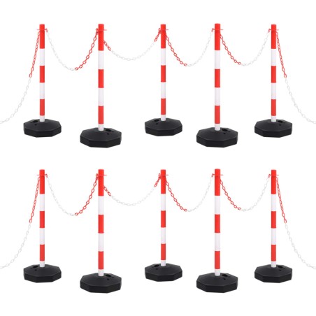 vidaXL Juego de barrera con postes y cadena plástico 10 m