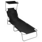 vidaXL Tumbona plegable con toldo de aluminio negro vidaXL Tumbona plegable con toldo de aluminio negro