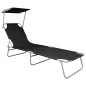 vidaXL Tumbona plegable con toldo de aluminio negro vidaXL Tumbona plegable con toldo de aluminio negro