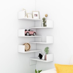 vidaXL Estante de esquina pared 2 uds madera blanco brillo 40x40x50 cm