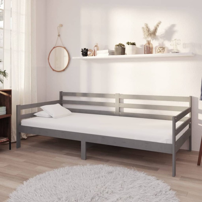 vidaXL Sofá cama con colchón madera de pino maciza gris 90x200 cm vidaXL Sofá cama con colchón madera de pino maciza gris 90x200 cm