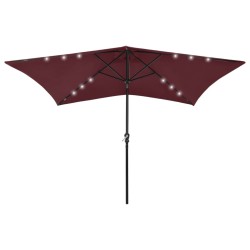 vidaXL Sombrilla con LED y poste de acero rojo burdeos 2x3 m