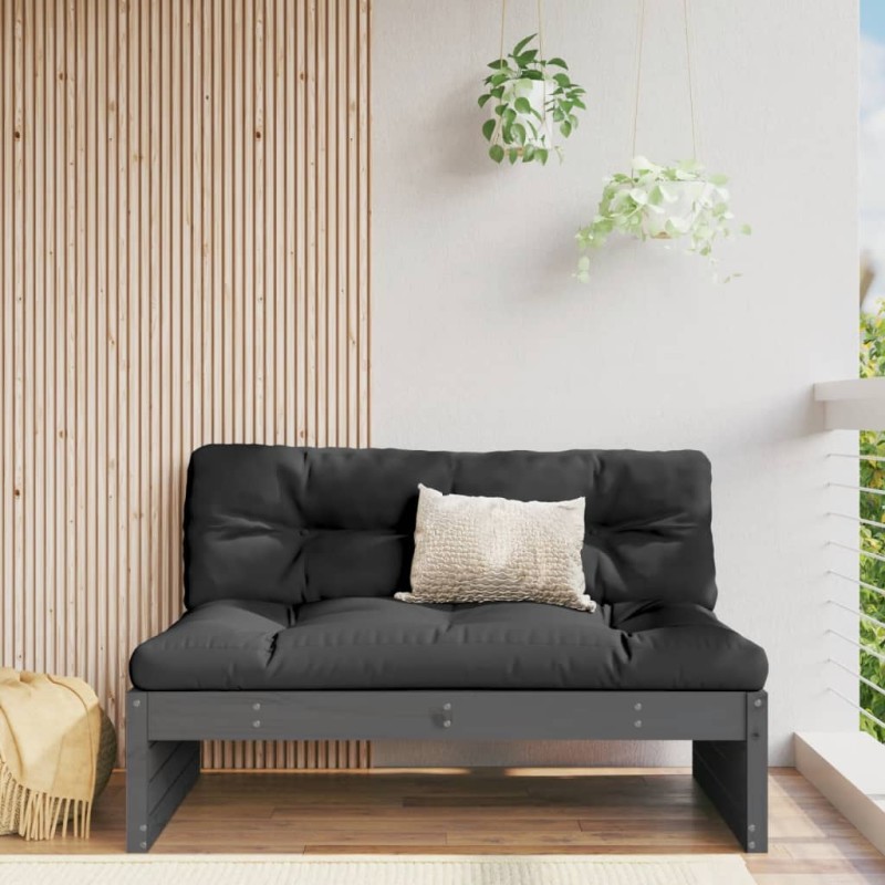 vidaXL Sofá central madera maciza de pino gris 120x80 cm vidaXL Sofá central madera maciza de pino gris 120x80 cm