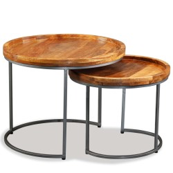 vidaXL Set de mesas auxiliares 2 unidades madera maciza de mango