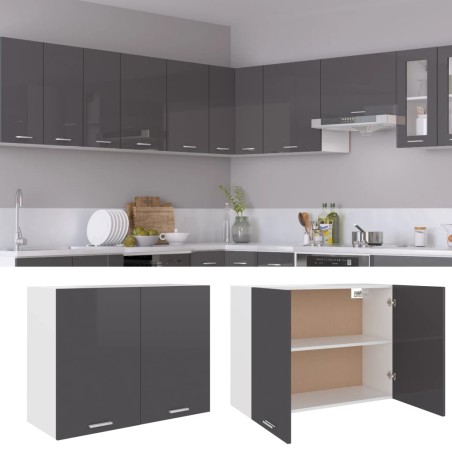 vidaXL Armario colgante cocina contrachapada gris brillo 80x31x60 cm