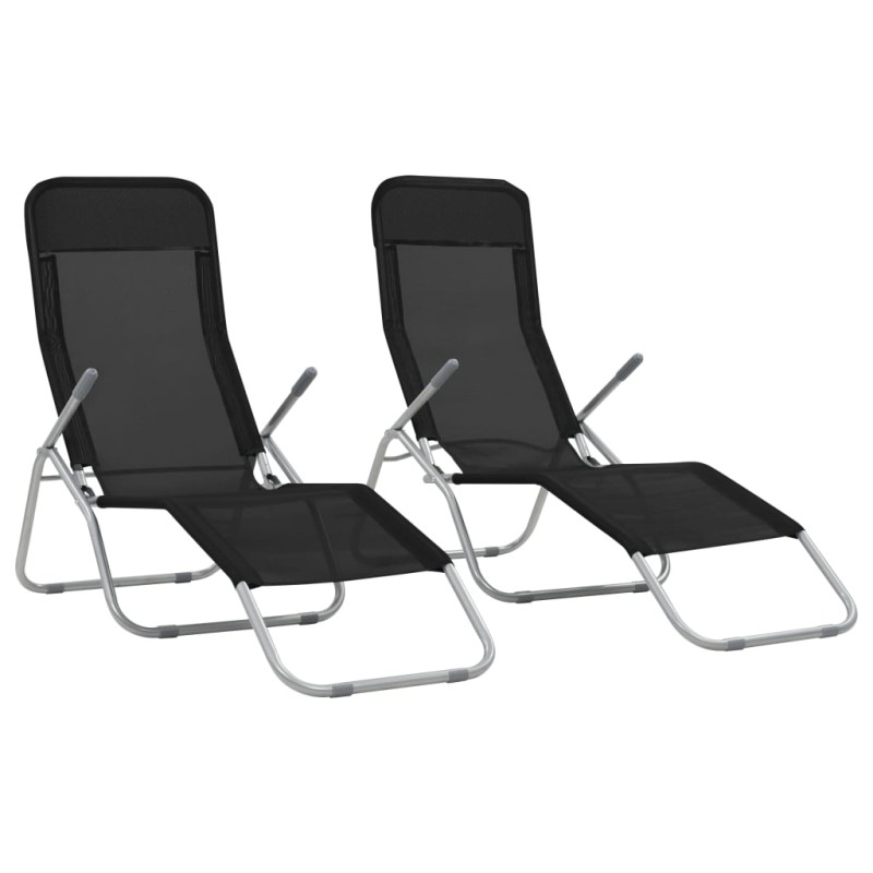 vidaXL Tumbonas plegables 2 unidades textilene negro vidaXL Tumbonas plegables 2 unidades textilene negro