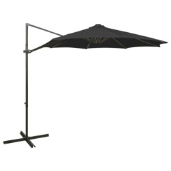 vidaXL Sombrilla voladiza con poste y luces LED negra 300 cm