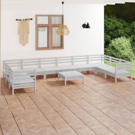 vidaXL Juego de muebles de jardín 11 piezas madera maciza pino blanco