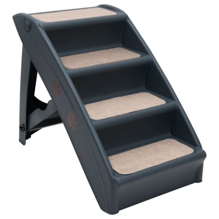 vidaXL Escalera para perros plegable de 4 peldaños gris oscuro