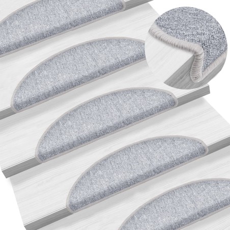 vidaXL Alfombrillas de escalera 15 unidades gris claro 56x17x3 cm