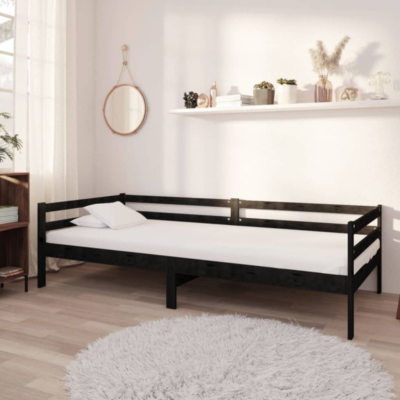 vidaXL Sofá cama con colchón madera de pino maciza negro 90x200 cm vidaXL Sofá cama con colchón madera de pino maciza negro 90x200 cm