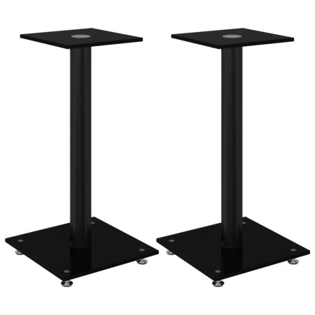 vidaXL Soportes de altavoces 2 uds vidrio templado negro 1 pilar