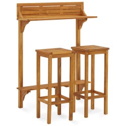  vidaXL Juego de bar de balcón 3 piezas madera maciza de acacia