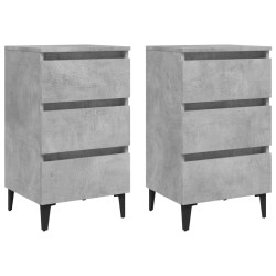 vidaXL Mesitas de noche 2 uds patas de metal gris hormigón 40x35x69 cm