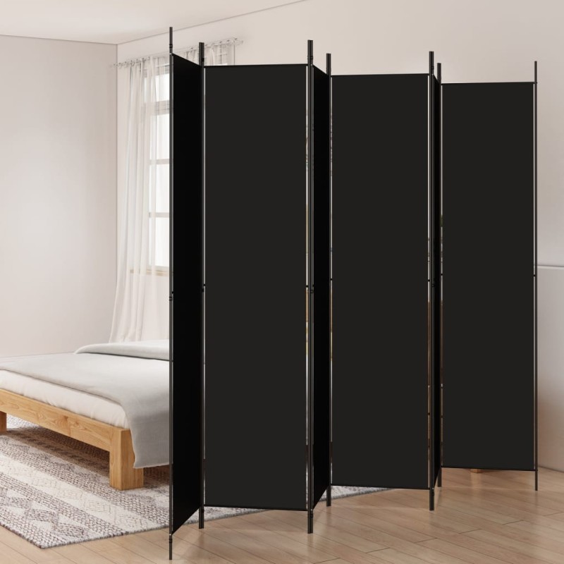 vidaXL Biombo divisor de 6 paneles de tela negro 300x220 cm vidaXL Biombo divisor de 6 paneles de tela negro 300x220 cm