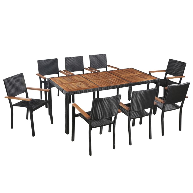 vidaXL Set comedor jardín 9 pzas ratán sintético y madera acacia negro vidaXL Set comedor jardín 9 pzas ratán sintético y madera acacia negro