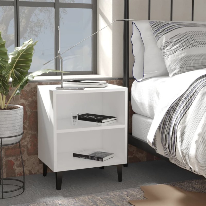 vidaXL Mesita de noche con patas de metal blanca 40x30x50 cm vidaXL Mesita de noche con patas de metal blanca 40x30x50 cm
