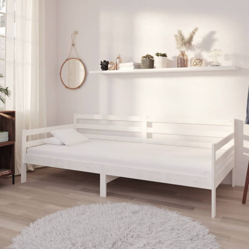 vidaXL Sofá cama con colchón madera de pino maciza blanco 90x200 cm vidaXL Sofá cama con colchón madera de pino maciza blanco 90x200 cm