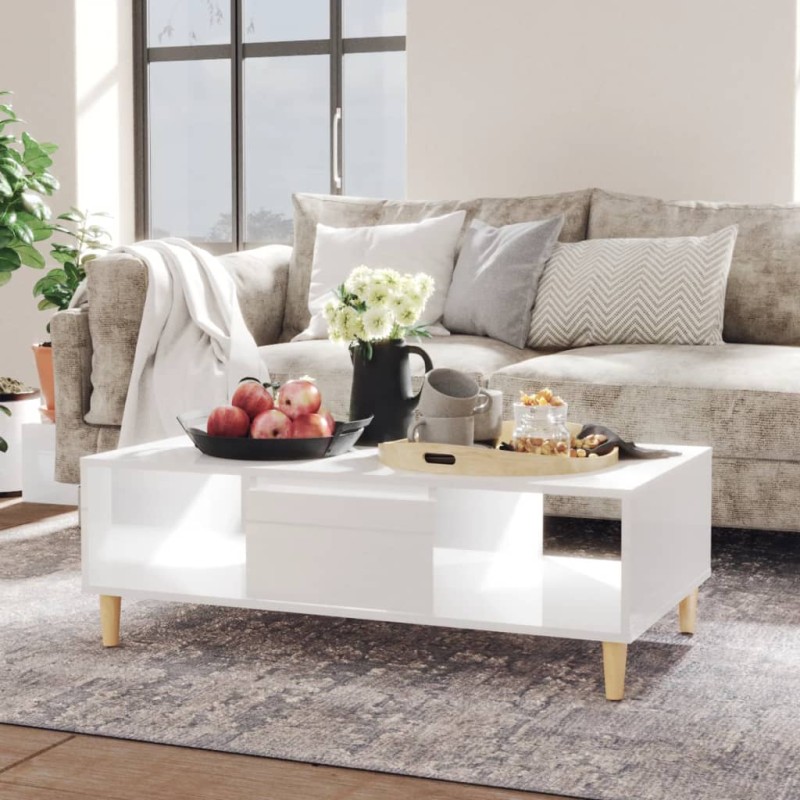 vidaXL Mesa de centro madera contrachapada blanco brillo 103,5x60x35cm vidaXL Mesa de centro madera contrachapada blanco brillo 103,5x60x35cm