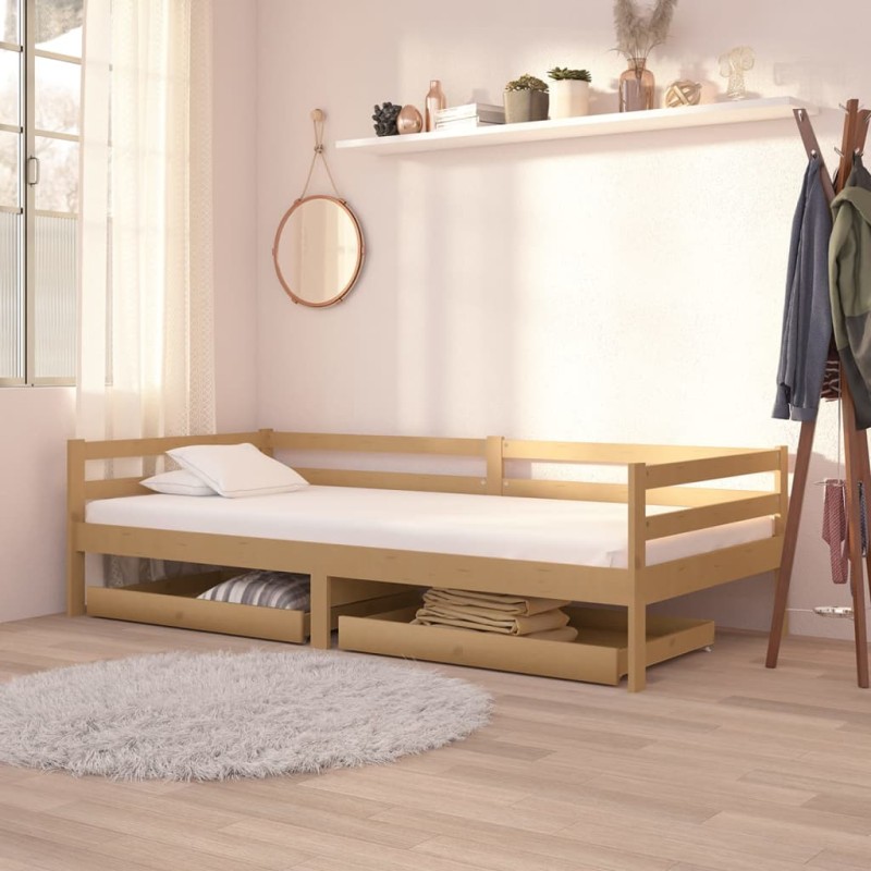 vidaXL Sofá cama con cajones madera pino maciza miel 90x200 cm vidaXL Sofá cama con cajones madera pino maciza miel 90x200 cm