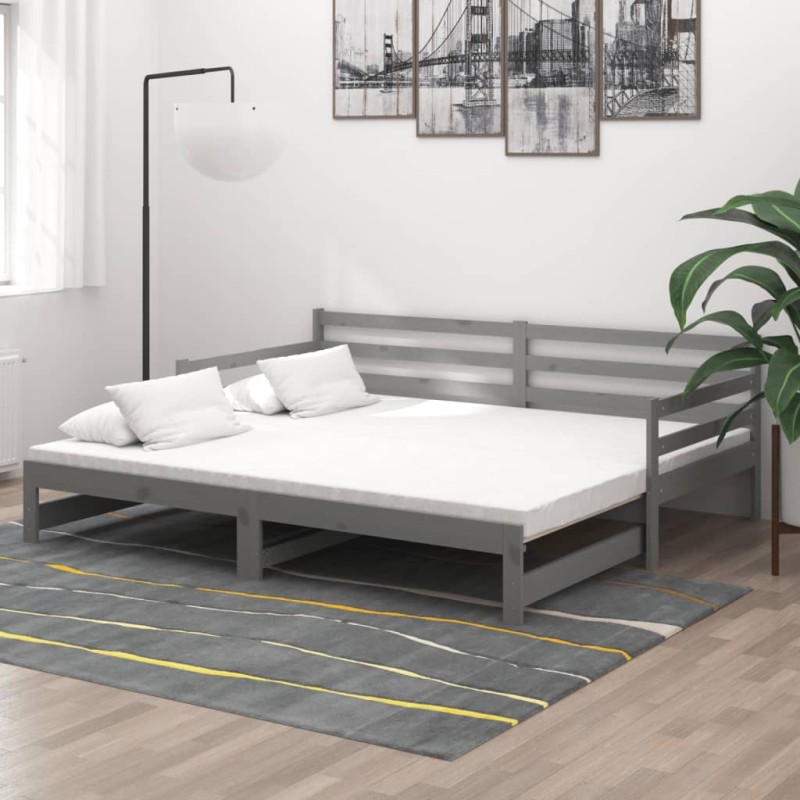 vidaXL Sofá cama extraíble madera maciza de pino gris 2x(90x200) cm vidaXL Sofá cama extraíble madera maciza de pino gris 2x(90x200) cm
