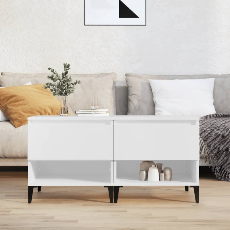 vidaXL Mesitas de noche 2 uds madera contrachapada blanco 50x46x50 cm vidaXL Mesitas de noche 2 uds madera contrachapada blanco 50x46x50 cm