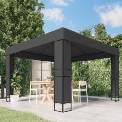 vidaXL Cenador con doble techo gris antracita 3x3 m