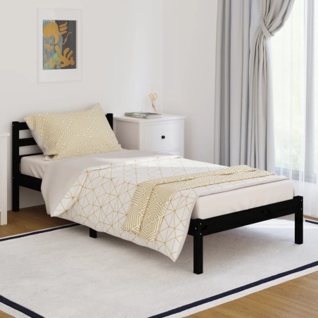 vidaXL Sofá cama madera maciza de pino negro 90x200 cm
