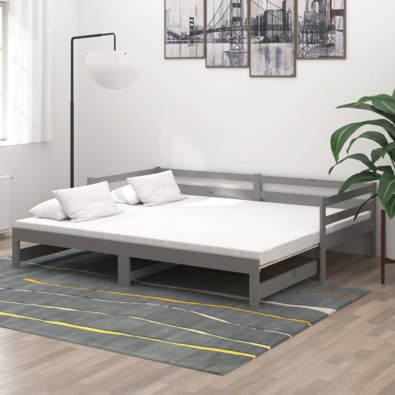 vidaXL Sofá cama extraíble madera maciza de pino gris 2x(90x200) cm vidaXL Sofá cama extraíble madera maciza de pino gris 2x(90x200) cm