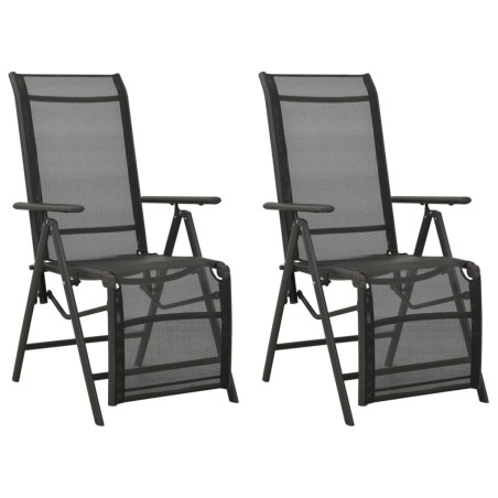 vidaXL Silla de jardín reclinables 2 uds textileno aluminio negro
