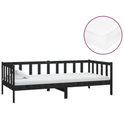 vidaXL Sofá cama con colchón madera de pino maciza negro 90x200 cm