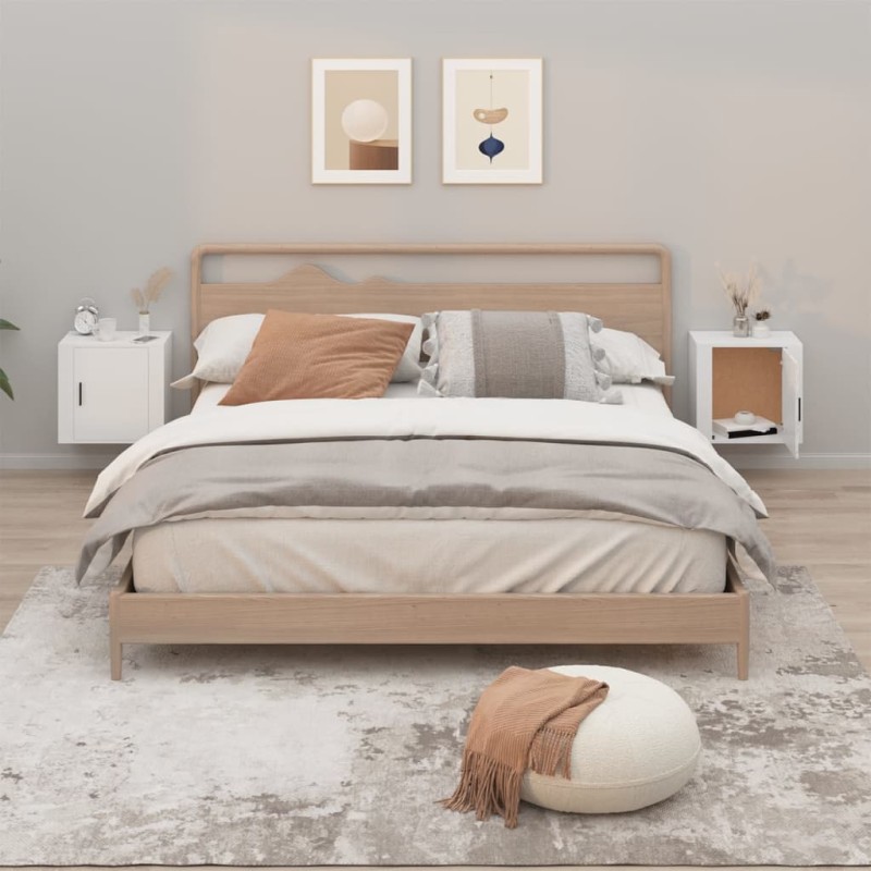 vidaXL Mesitas de noche de pared 2 uds blanco 50x30x47 cm vidaXL Mesitas de noche de pared 2 uds blanco 50x30x47 cm