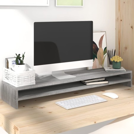 vidaXL Soporte de monitor madera contrachapada gris Sonoma 100x24x13cm