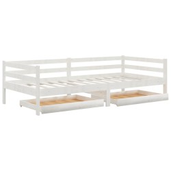 vidaXL Sofá cama con cajones madera de pino maciza blanco 90x200 cm