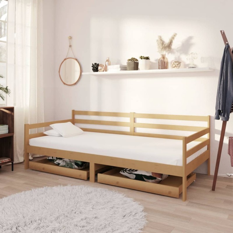 vidaXL Sofá cama con cajones madera pino maciza miel 90x200 cm vidaXL Sofá cama con cajones madera pino maciza miel 90x200 cm