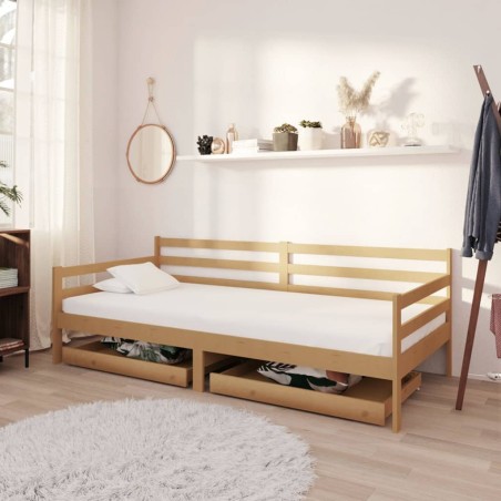 vidaXL Sofá cama con cajones madera pino maciza miel 90x200 cm