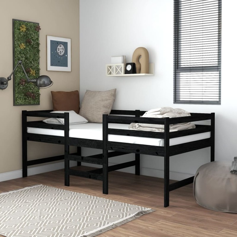 vidaXL Cama de altura media con colchón madera pino negro 90x200 cm vidaXL Cama de altura media con colchón madera pino negro 90x200 cm